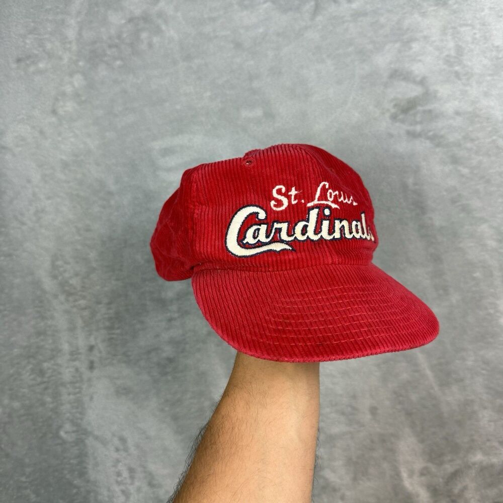 Vintage St Louis Cardinals Corduroy Snapback Hat Red Embroidered MLB Baseball